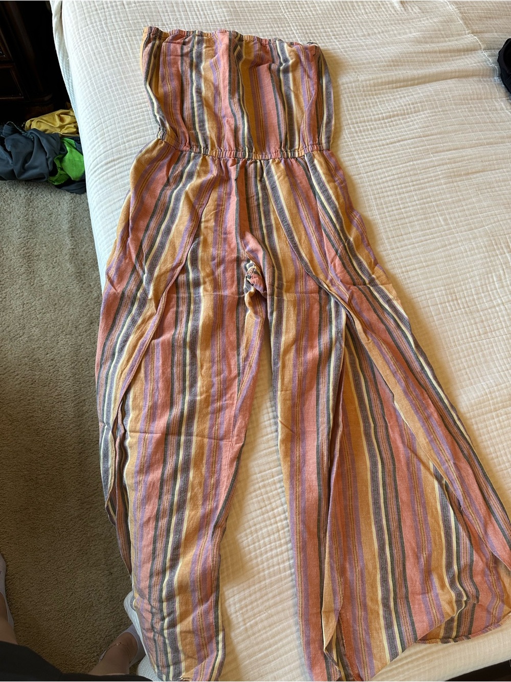 DREW Striped Strapless Jumpsuit in Pink, Tan & Gray